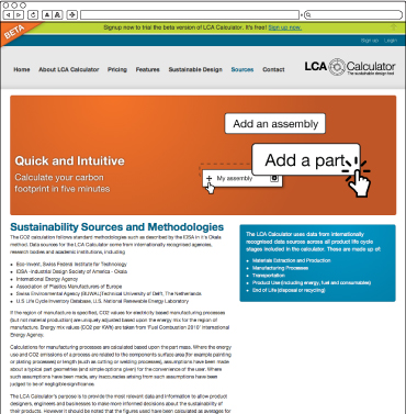 LCA Calculator Sustainability Page