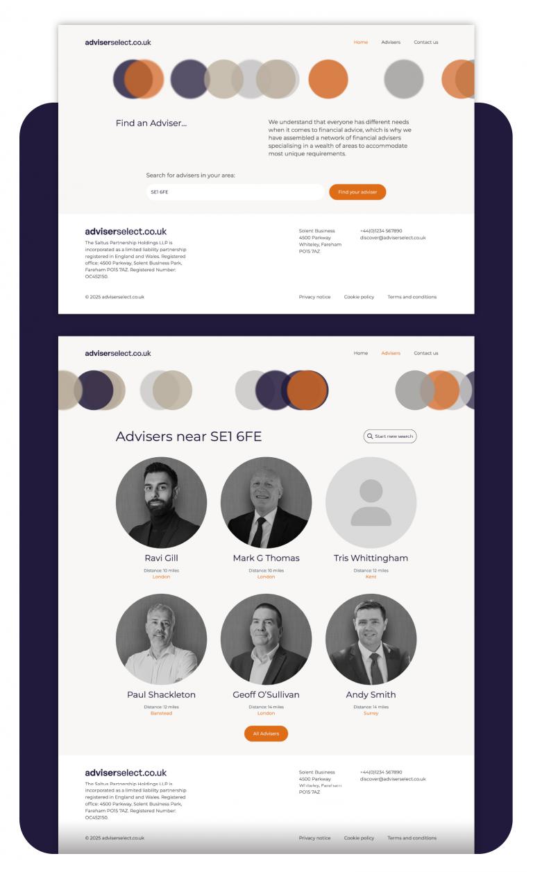 Adviser Select website - mobile