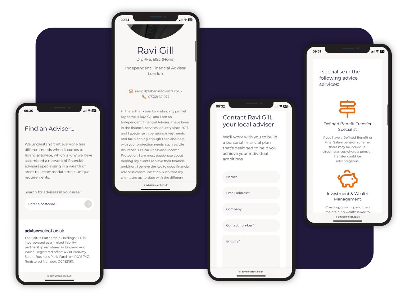Adviser Select website on a smart phone - desktop