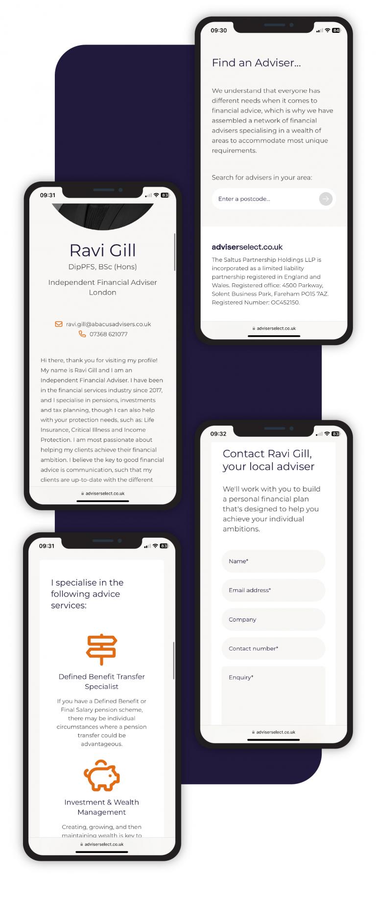 Adviser Select website on a smart phone - mobile