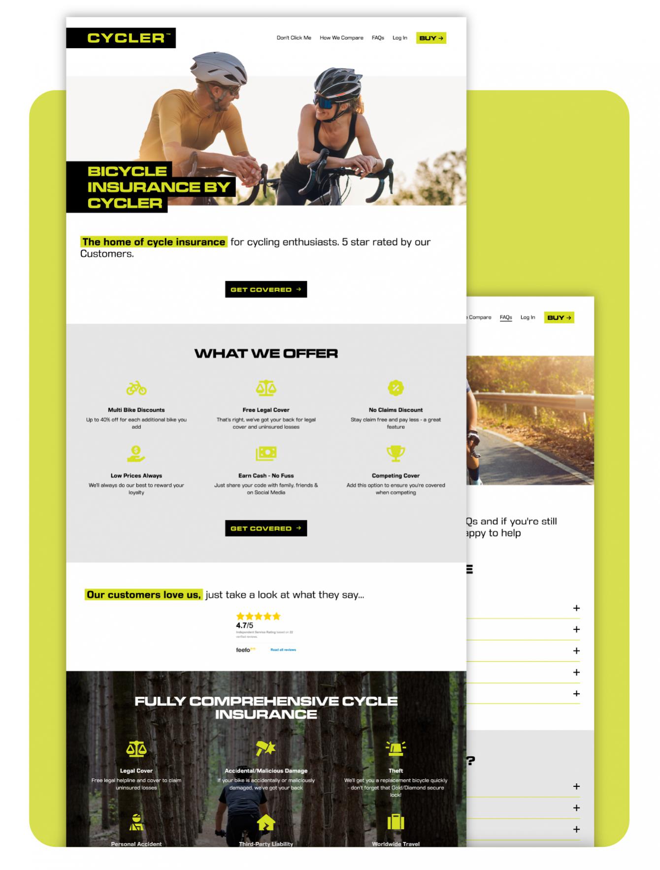 The Cycler desktop website homepage - desktop