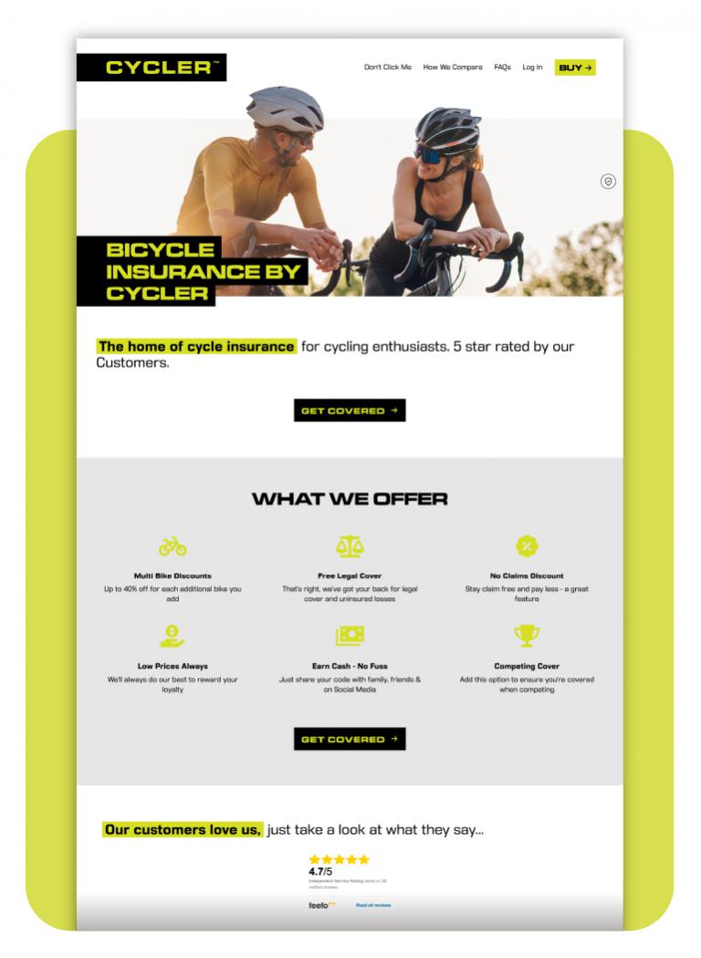 The Cycler desktop website homepage - mobile