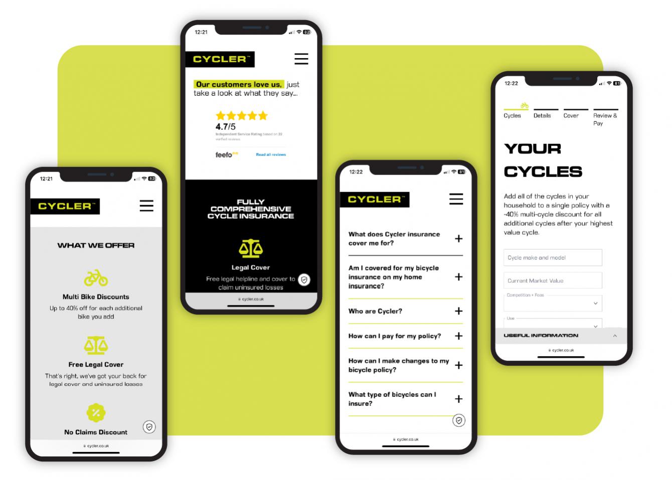The Cycler website on a mobile device - desktop