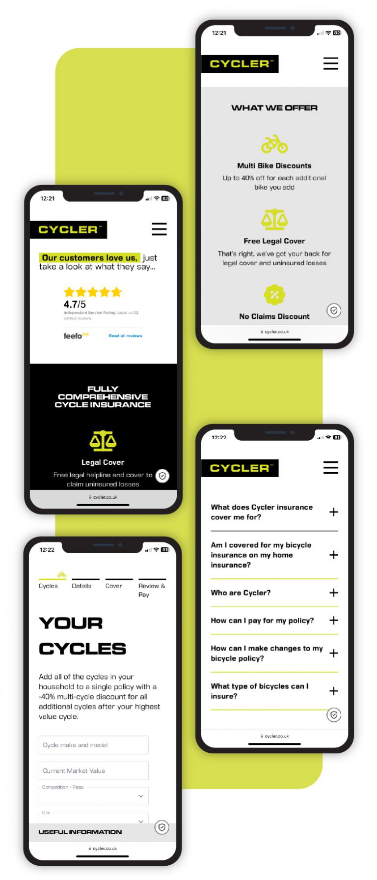 The Cycler website on a mobile device - mobile